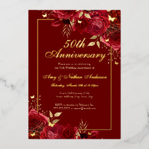 Floral Butterfly Red 50th Wedding Anniversary