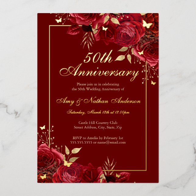 Floral Butterfly Red 50th Wedding Anniversary (Front)