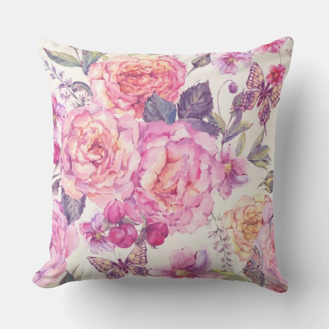 Floral Butterfly Reversible Pillow (Front)
