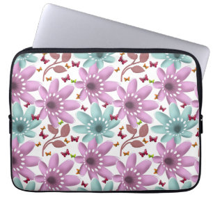Floral Butterfly Seamless Pattern Pink and Mint Laptop Sleeve