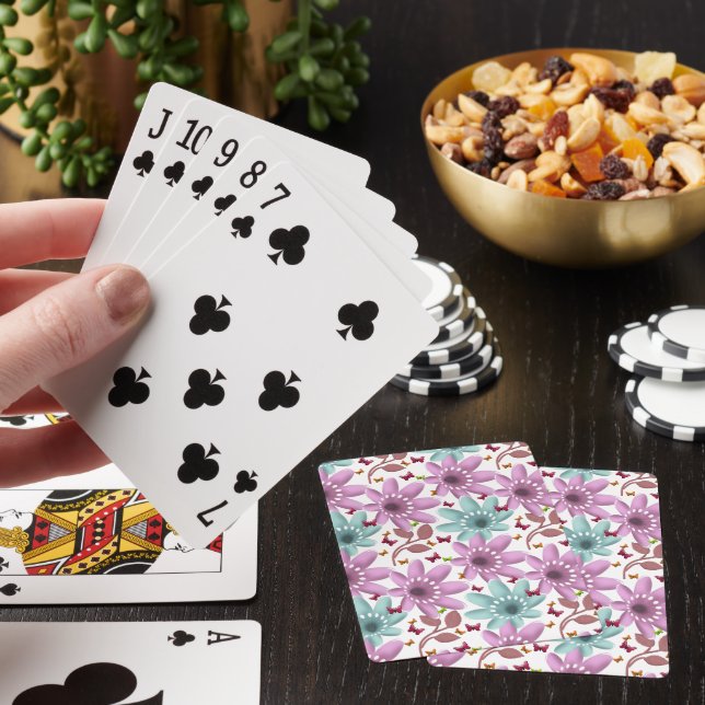 Floral Butterfly Seamless Pattern | Pink and Mint  Playing Cards (In Situ)