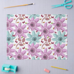 Floral Butterfly Seamless Pattern Pink and Mint Tissue Paper
