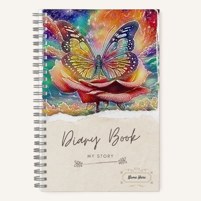 Floral Butterfly Spiral Notebook – Personalised (Front)