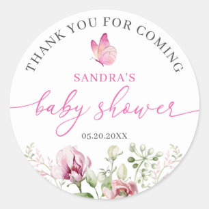 Floral Butterfly Thank You Baby Shower Classic Round Sticker