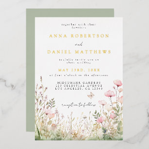 Floral Butterfly Wedding Foil Invitation