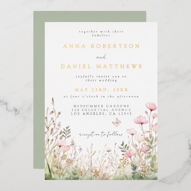 Floral Butterfly Wedding Foil Invitation (Front/Back)