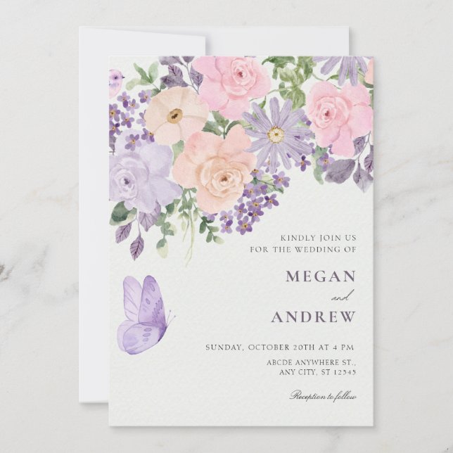 Floral butterfly wedding invitation (Front)