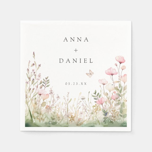 Floral Butterfly Wedding Napkin (Front)