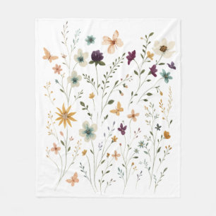 Floral & Butterfly,  Whimsical Garden-Inspired  Fleece Blanket