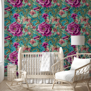 Floral Byzantine country cottage flower mural Wallpaper