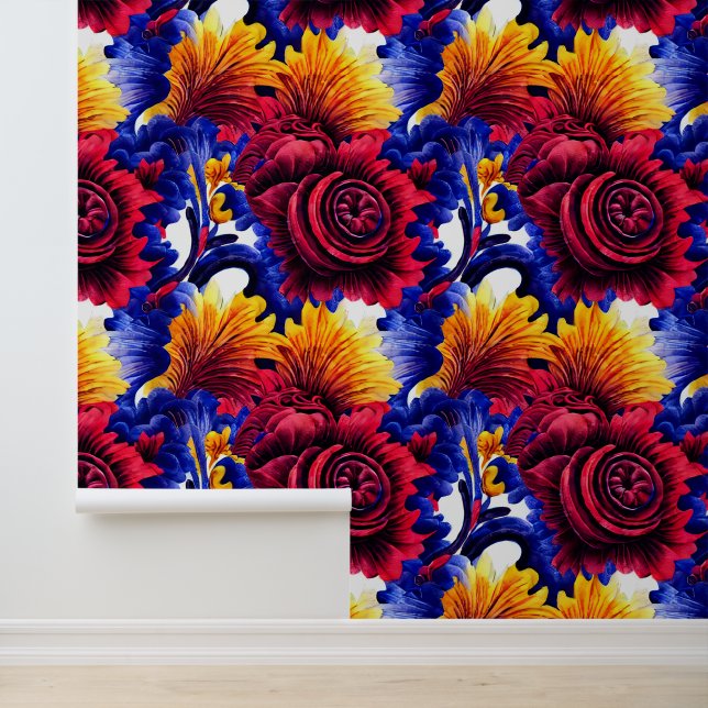 Floral Byzantine regal large flowers rose pattern Wallpaper (Application)