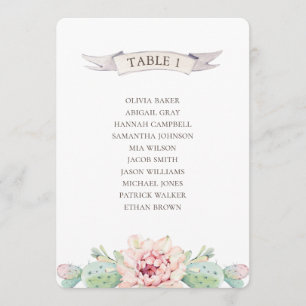 Floral cactus and succulent. Wedding seating chart Invitation