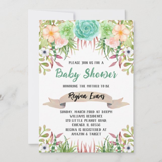  Floral Cactus Baby Shower Invitation (Front)