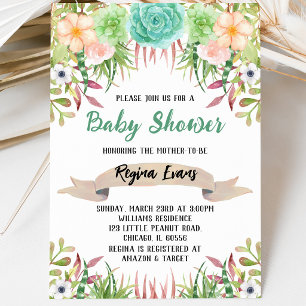 Floral Cactus Baby Shower Invitation