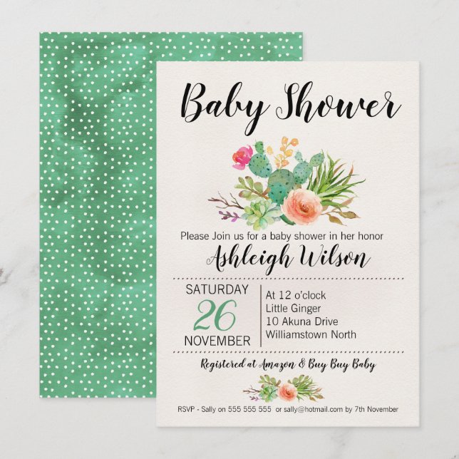 Floral Cactus Baby Shower Invitation (Front/Back)