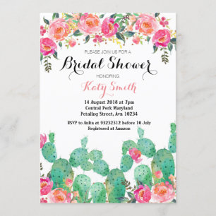 Floral Cactus Bridal Shower Invitation