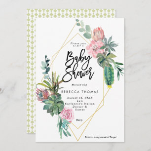 floral cactus geometric baby shower invitation