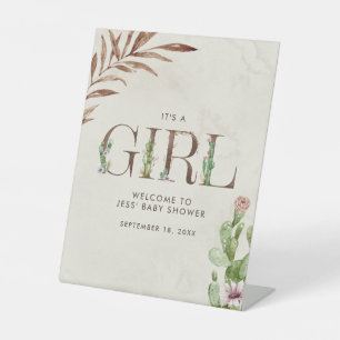 Floral Cactus Leather Baby Shower Welcome Pedestal Sign