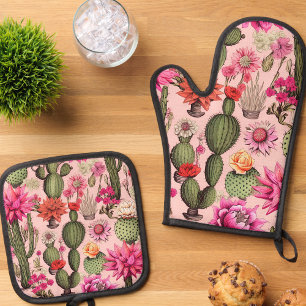 Floral Cactus Oven Mitt and Pot Holders Oven Mitt & Pot Holder Set