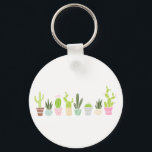 Floral Cactus Plants Key Ring<br><div class="desc">A floral illustration of eight different cactus and succulent plants.</div>