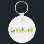 Floral Cactus Plants Key Ring<br><div class="desc">A floral illustration of eight different cactus and succulent plants.</div>