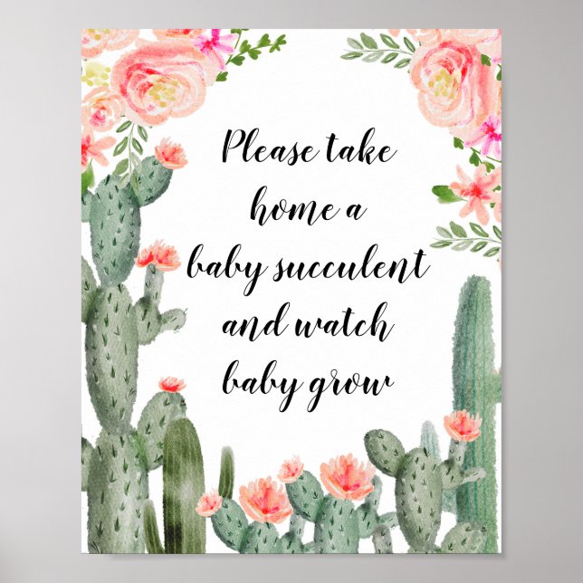 Floral Cactus Please Take A Baby Succulent Poster (Front)