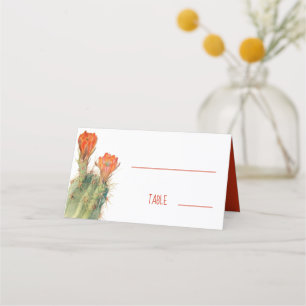 Floral Cactus Red Flowers Watercolor Wedding Place Card