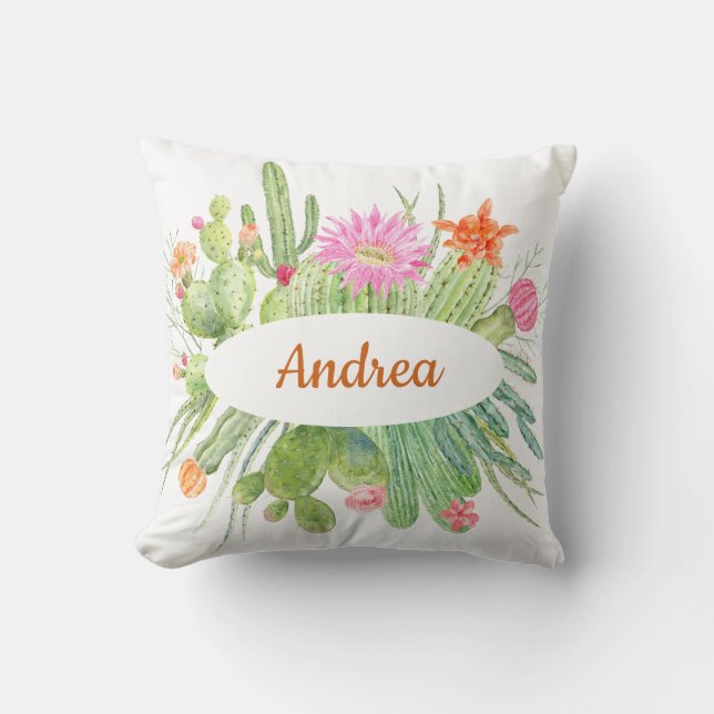 Floral Cactus Southwest monogram Pillow (Front)