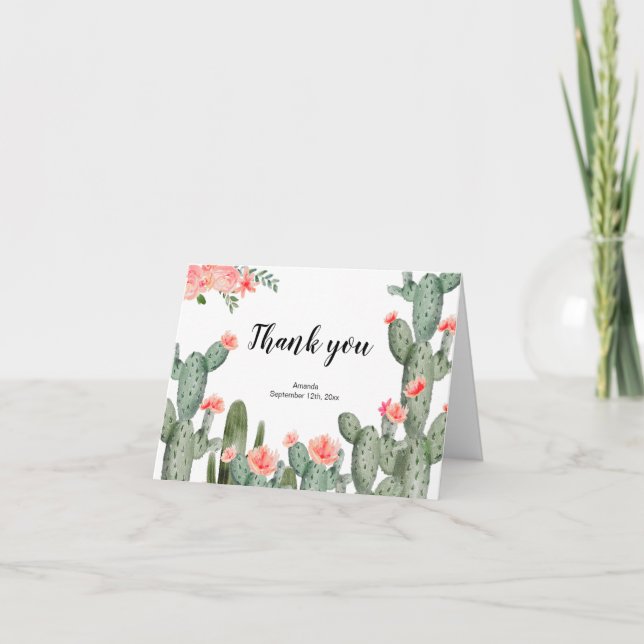 Floral cactus standing Thank You card (Front)