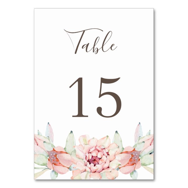 Floral cactus & succulent. Botanical wedding Table Number (Front)