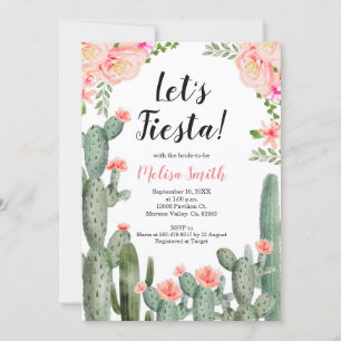 Floral Cactus Succulent Let's Fiesta Bridal Shower Invitation