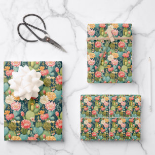 Floral Cactus Succulent Wrapping Paper Sheet