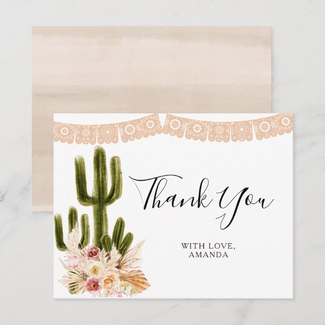 Floral Cactus Taco 'bout Love Thank You Card (Front/Back)