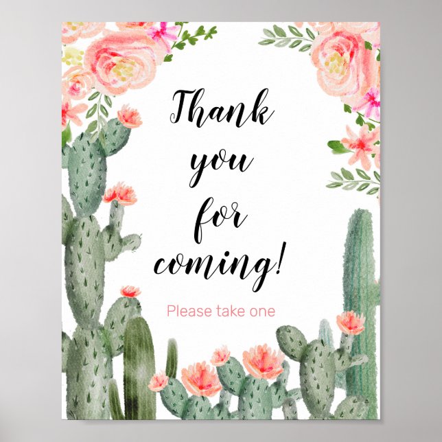Floral Cactus Thank you for coming Favour Sign (Front)