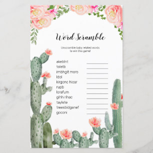 Floral Cactus Watercolor Word Scramble Game