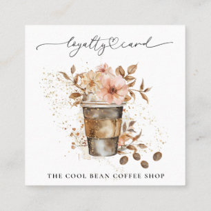 *~* Floral Cafe Coffee Bean Espresso QR . Rewards Loyalty Card