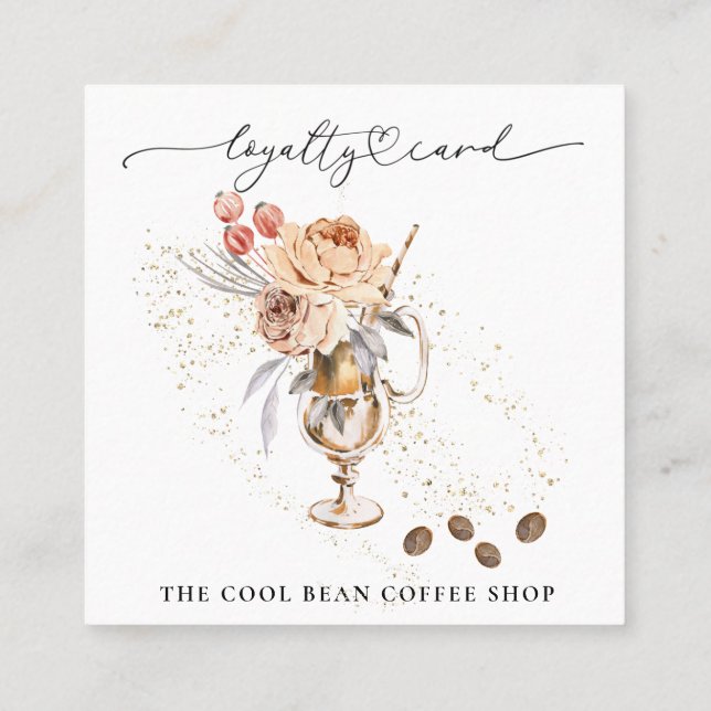 ~* Floral Cafe - Coffee Bean Espresso QR Rewards Loyalty Card (Back)