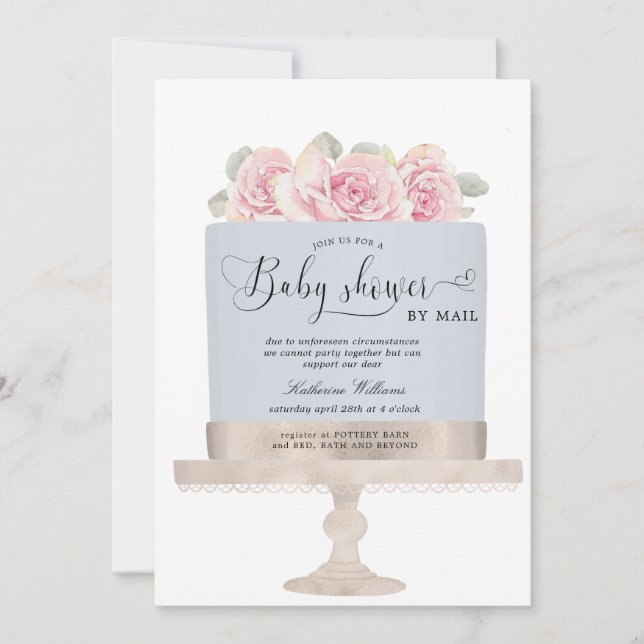 floral cake baby shower by mail invitation (Front)