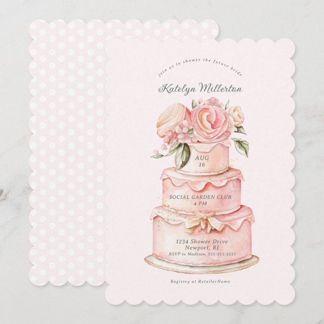 Floral Cake Pink Bridal Shower Invitation (Front/Back)