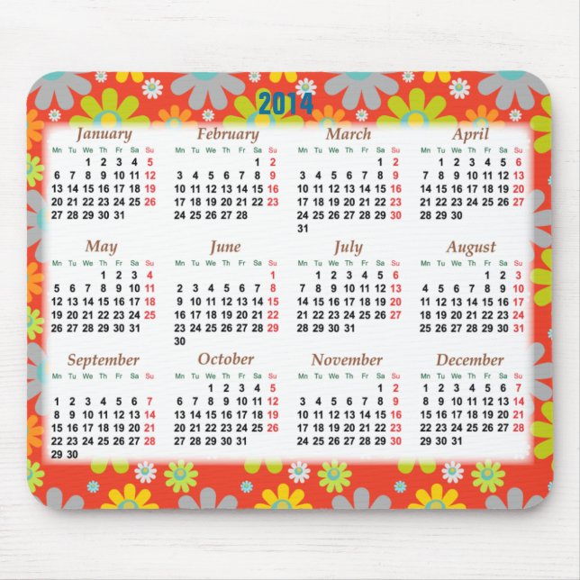 Floral calendar 2014 for the new year mouse mat (Front)