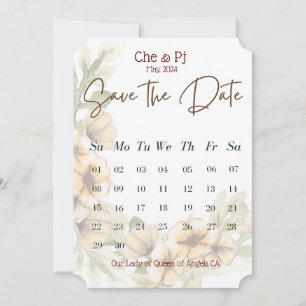 Floral Calendar Save The Date Invitation