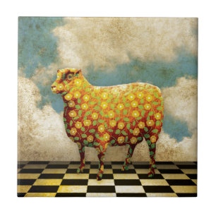 Floral Calico Sheep Collage Tile