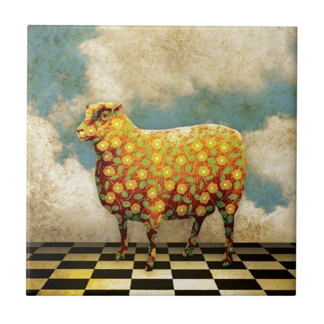 Floral Calico Sheep Collage Tile (Front)