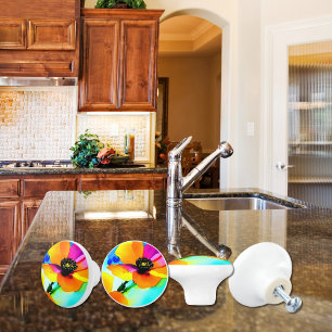 Floral California Poppies Wildflowers Orange Pink Ceramic Knob