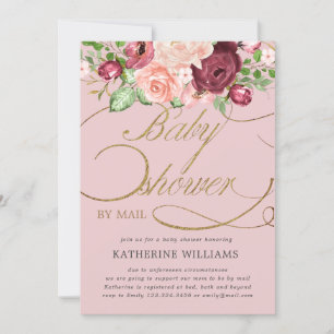 floral calligraphy baby shower by mail invitation
