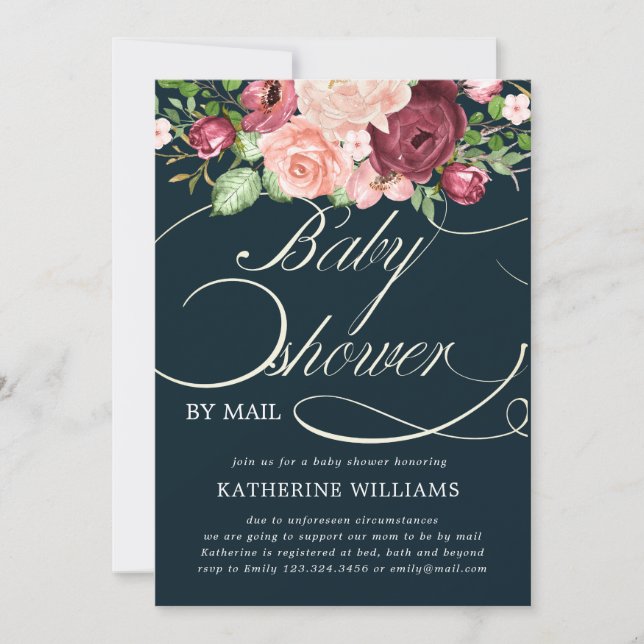 floral calligraphy baby shower by mail invitation (Front)