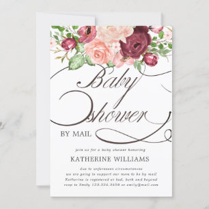 floral calligraphy baby shower by mail invitation