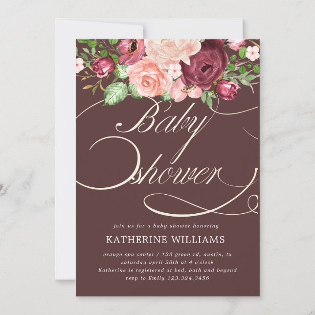 floral calligraphy baby shower invitation (Front)