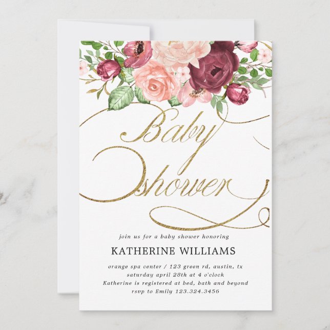 floral calligraphy baby shower invitation (Front)