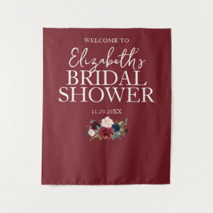 Floral Calligraphy Burgundy Welcome Bridal Shower Tapestry